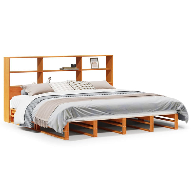 seng med reol uden madras 180x200 cm massivt træ gyldenbrun