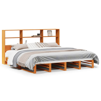 seng med reol uden madras 200x200 cm massivt træ gyldenbrun