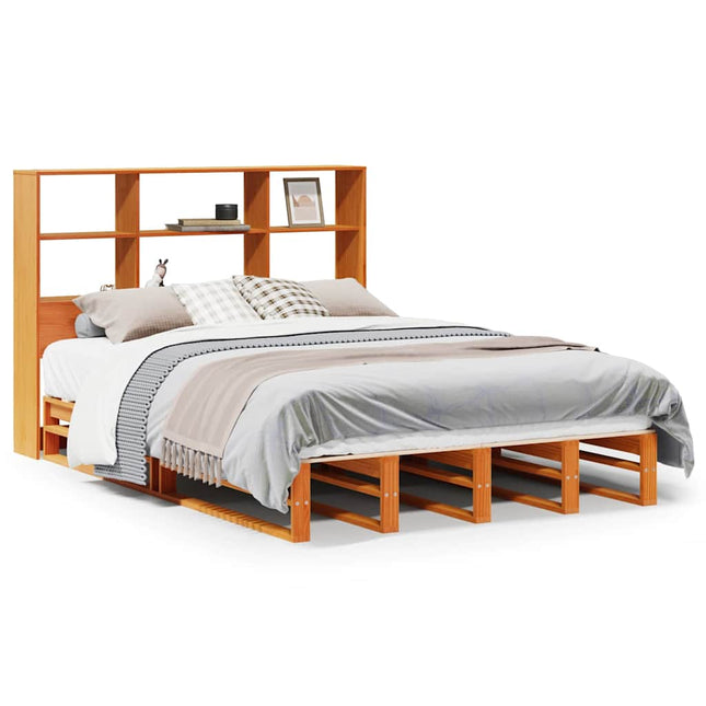 seng med reol uden madras 140x190 cm massivt træ gyldenbrun
