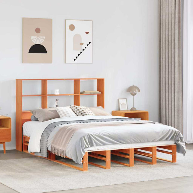 seng med reol uden madras 140x190 cm massivt træ gyldenbrun