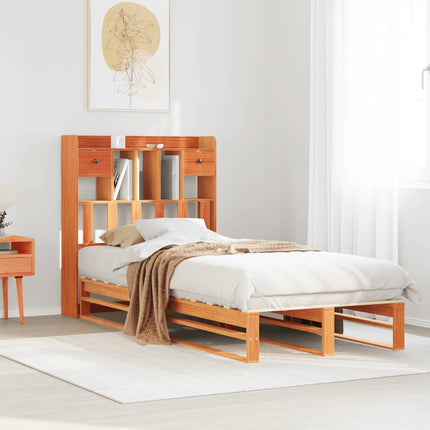 seng med reol uden madras 100x200cm massivt fyrretræ gyldenbrun