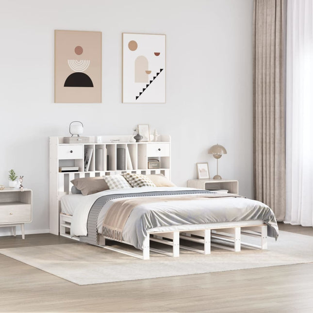 seng med reol uden madras 150x200 cm massivt fyrretræ hvid
