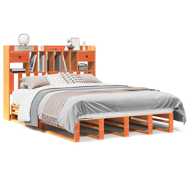 seng med reol uden madras 150x200cm massivt fyrretræ gyldenbrun
