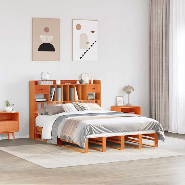 seng med reol uden madras 150x200cm massivt fyrretræ gyldenbrun