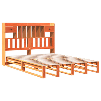 seng med reol uden madras 160x200cm massivt fyrretræ gyldenbrun