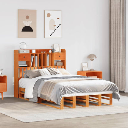 seng med reol uden madras 135x190cm massivt fyrretræ gyldenbrun