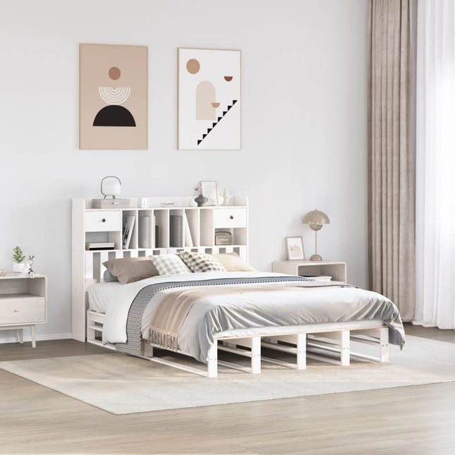 seng med reol uden madras 140x190 cm massivt fyrretræ hvid