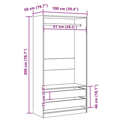 klædeskab 100x50x200 cm konstrueret træ egetræslook