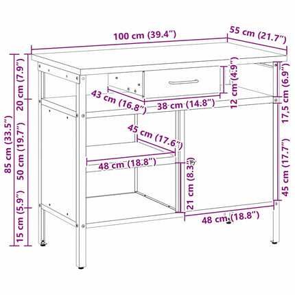 Arbejdsbænk Sort og grå 100 x 55 x 85 cm Ingeniørtræ og stål