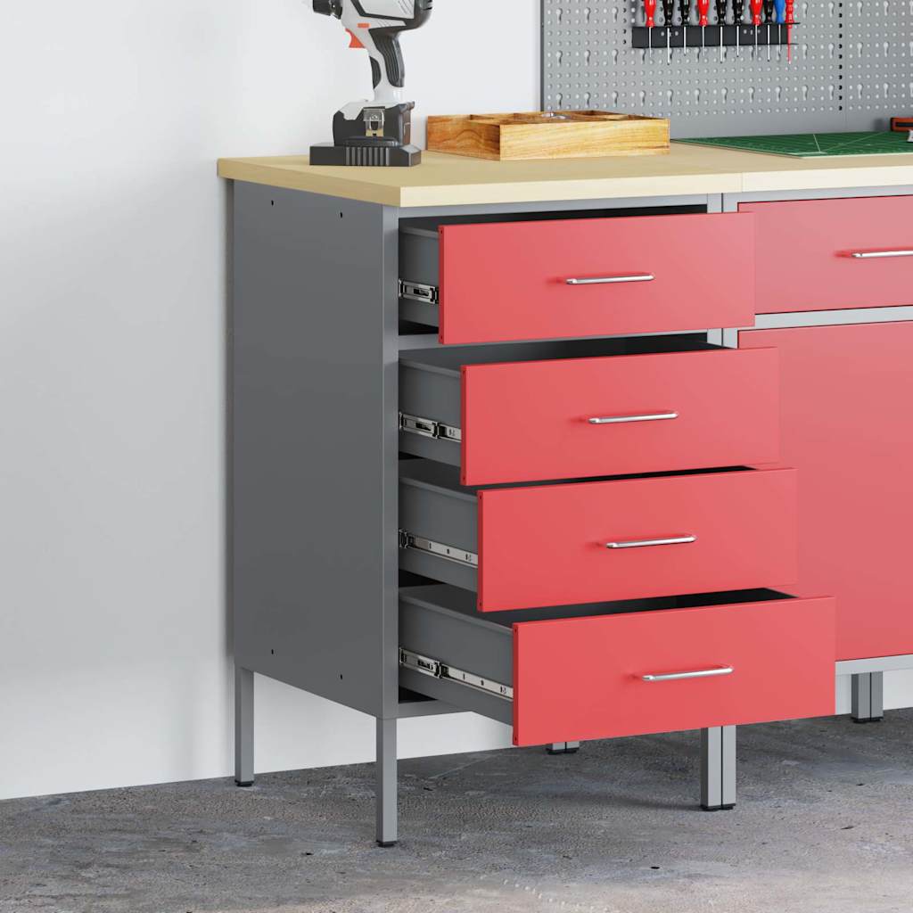 Arbejdsbænk Rød og Grå 50 x 55 x 85 cm Ingeniørtræ og stål
