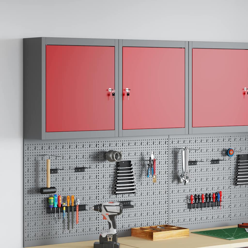 Værktøjsskab Rød og Grå 50 x 20 x 55 cm Ingeniørtræ og stål
