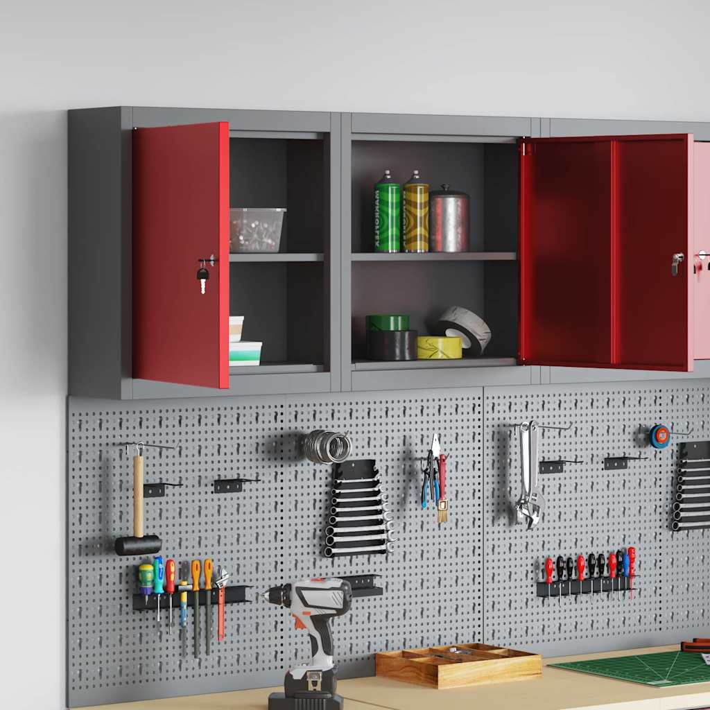 Værktøjsskab Rød og Grå 50 x 20 x 55 cm Ingeniørtræ og stål