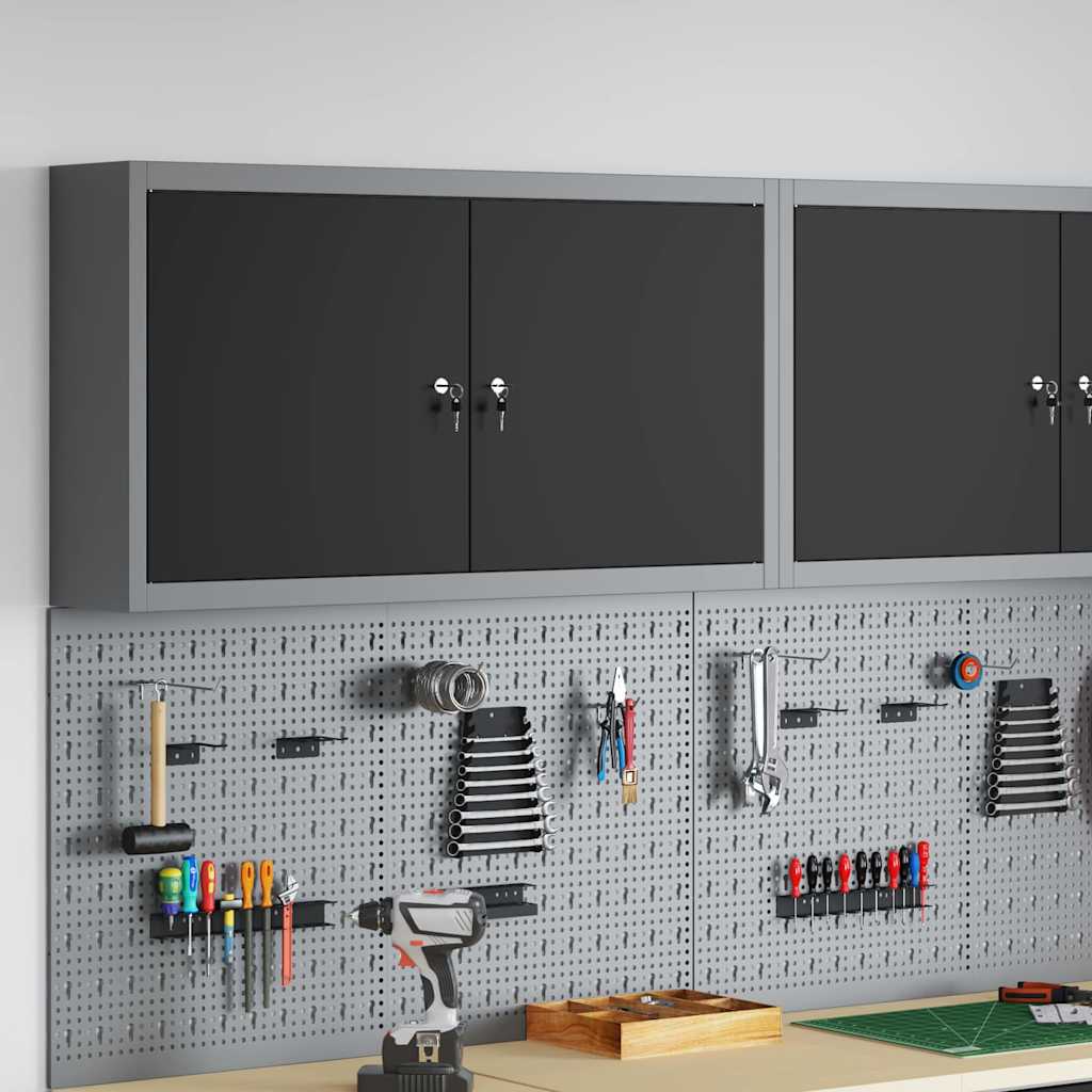 Værktøjsskab Sort og grå 100 x 20 x 55 cm Ingeniørtræ og stål