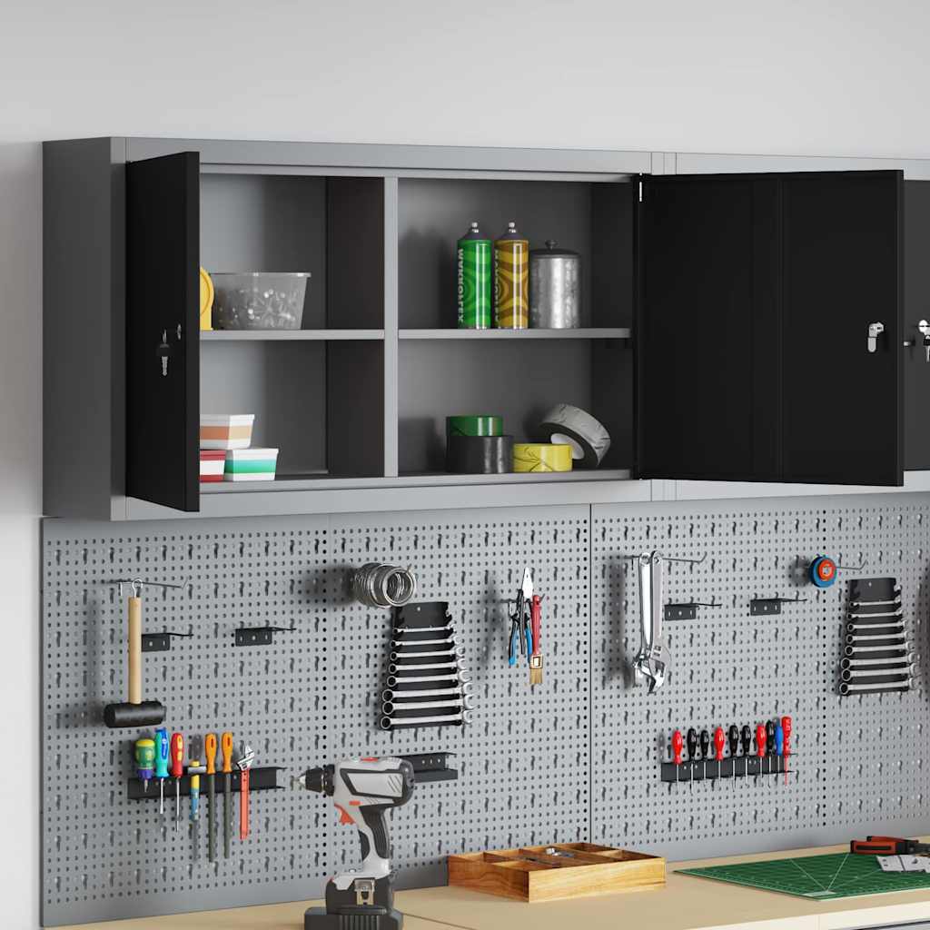 Værktøjsskab Sort og grå 100 x 20 x 55 cm Ingeniørtræ og stål
