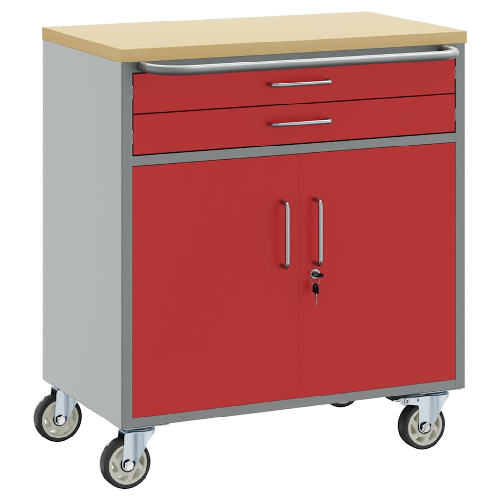 Trolley rulleværksted med skuffe Rød og Grå 75 x 45 x 85 cm