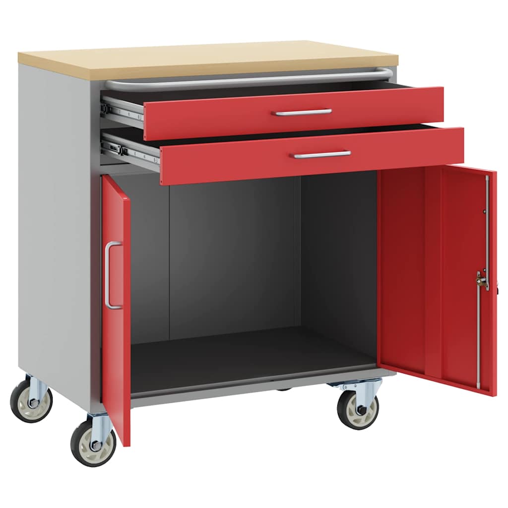 Trolley rulleværksted med skuffe Rød og Grå 75 x 45 x 85 cm