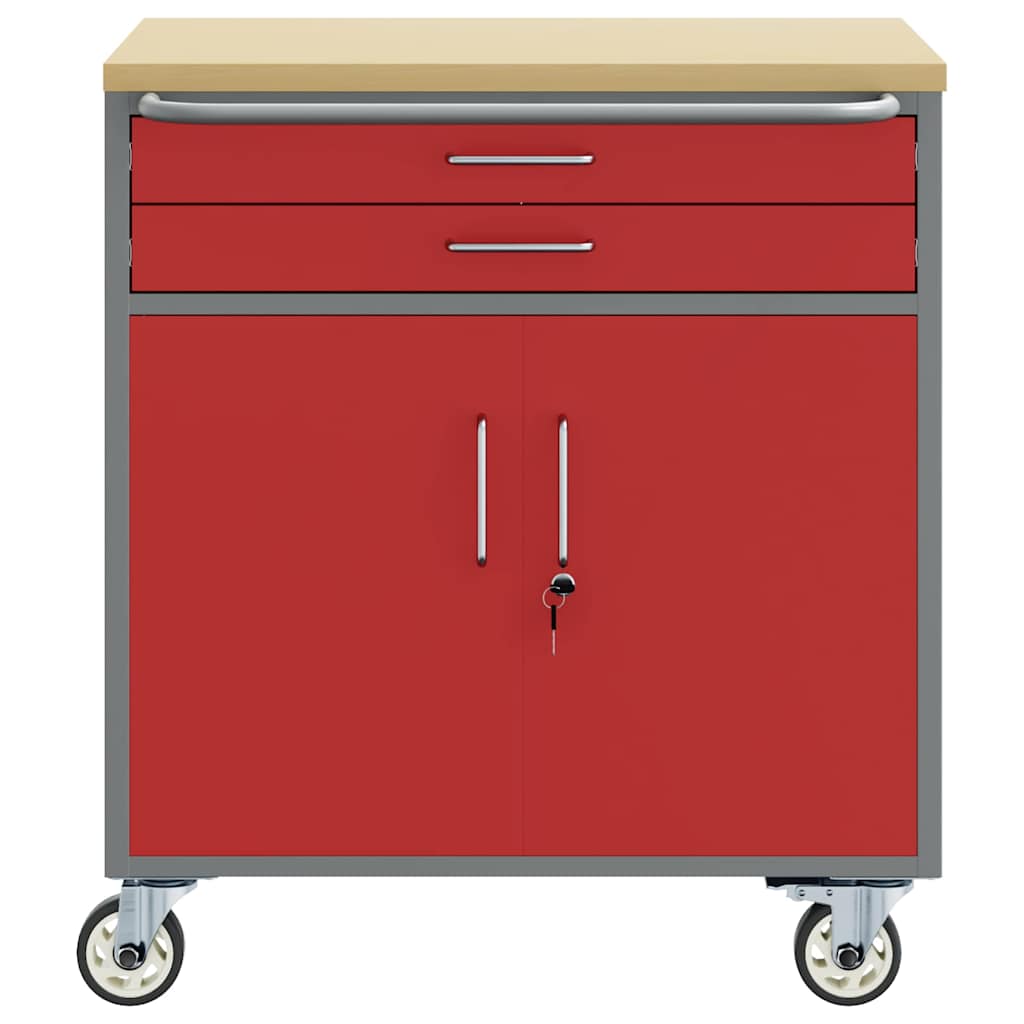 Trolley rulleværksted med skuffe Rød og Grå 75 x 45 x 85 cm