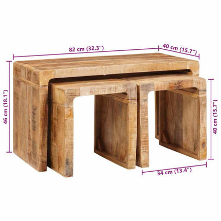 Nesting Bord 3 stk. Brun 82 x 40 x 46 cm Massivt mangotræ