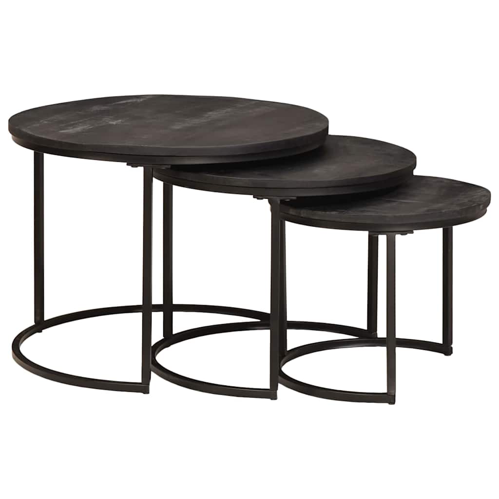 Nesting Kaffeborde 3 pcs Sort Massivt mangotræ og stål