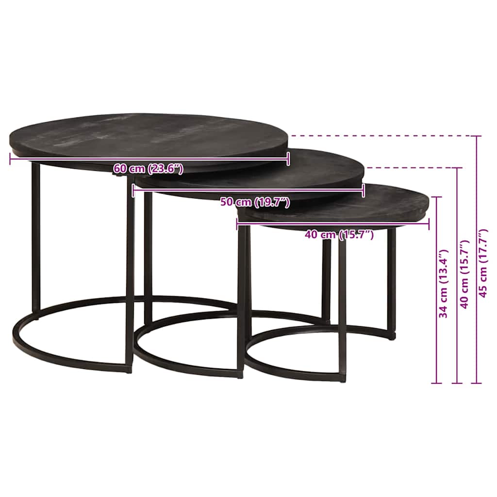 Nesting Kaffeborde 3 pcs Sort Massivt mangotræ og stål