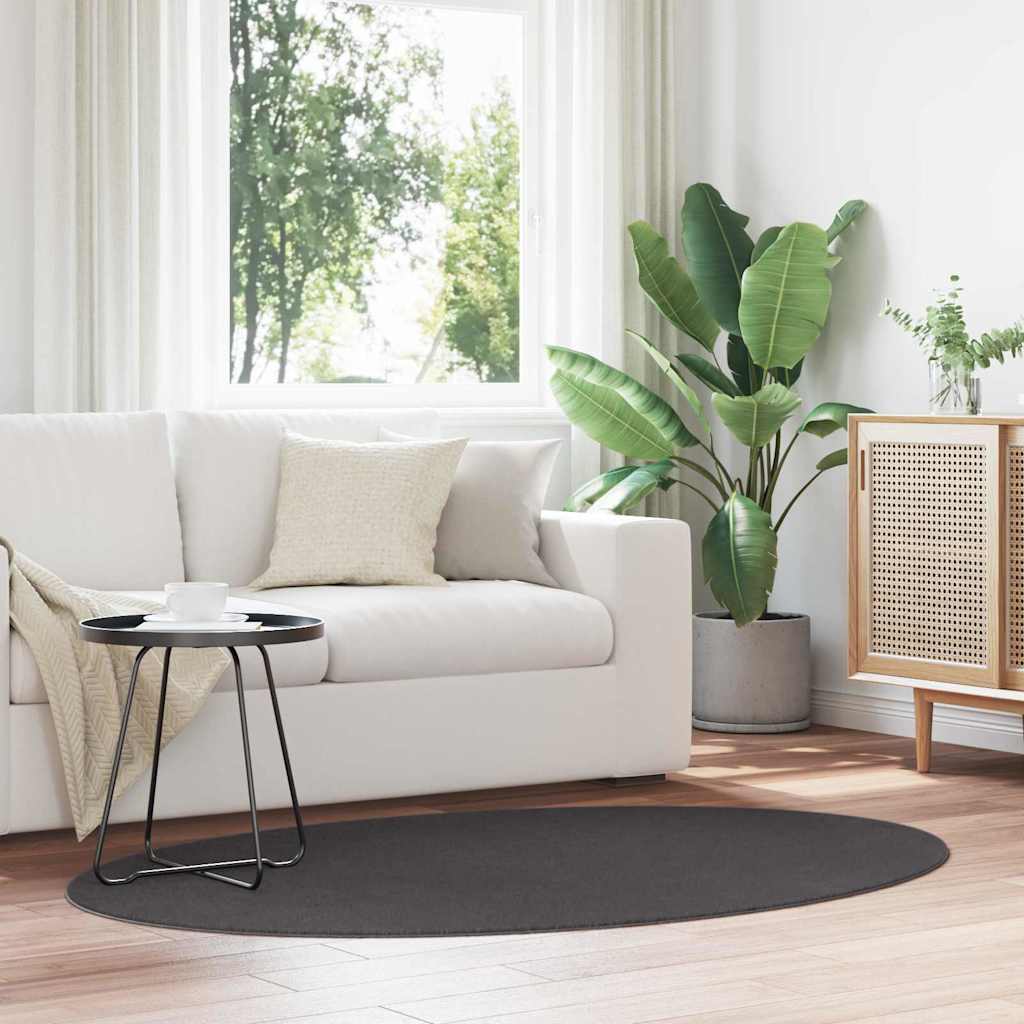 Områdetæpper Oval HUARTE Antracit 100 x 200 cm 100% polyester