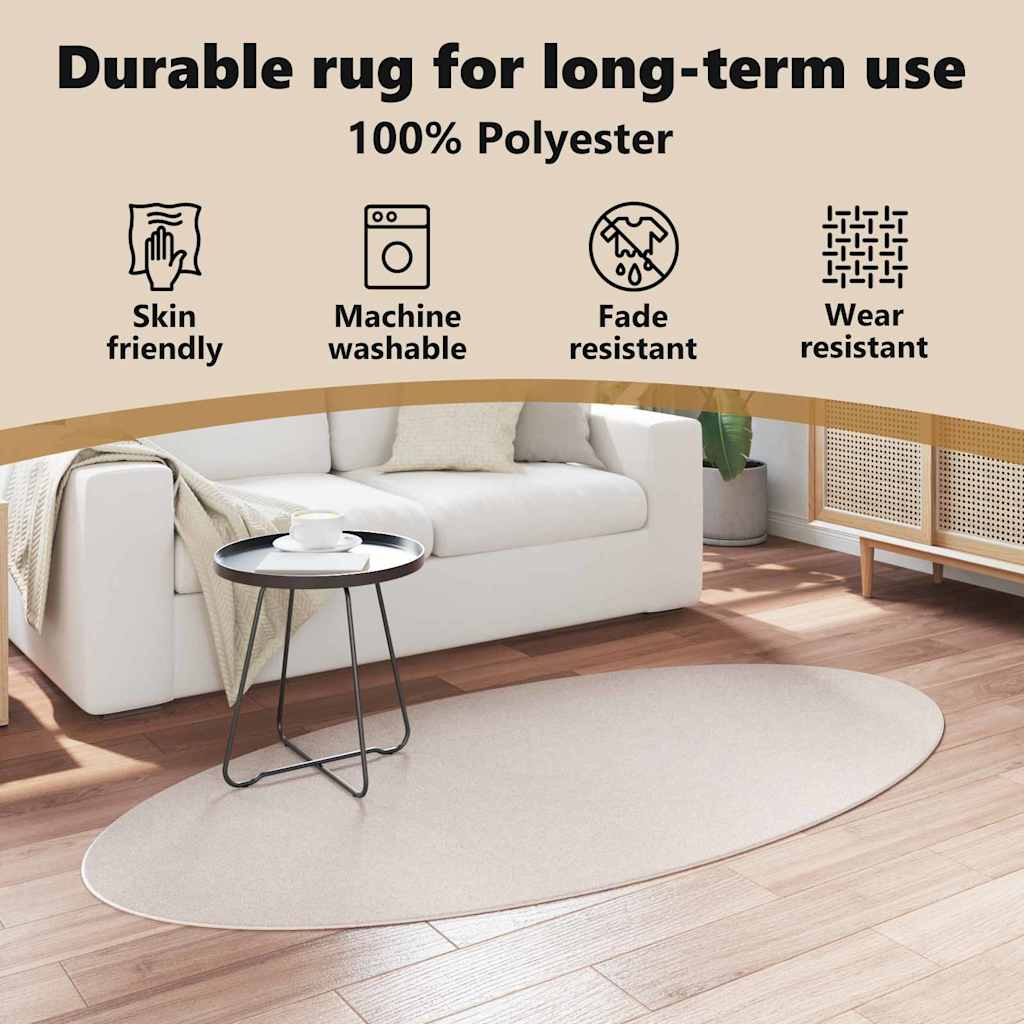 Områdetæpper Oval HUARTE Sandfarvet 100 x 200 cm 100% polyester