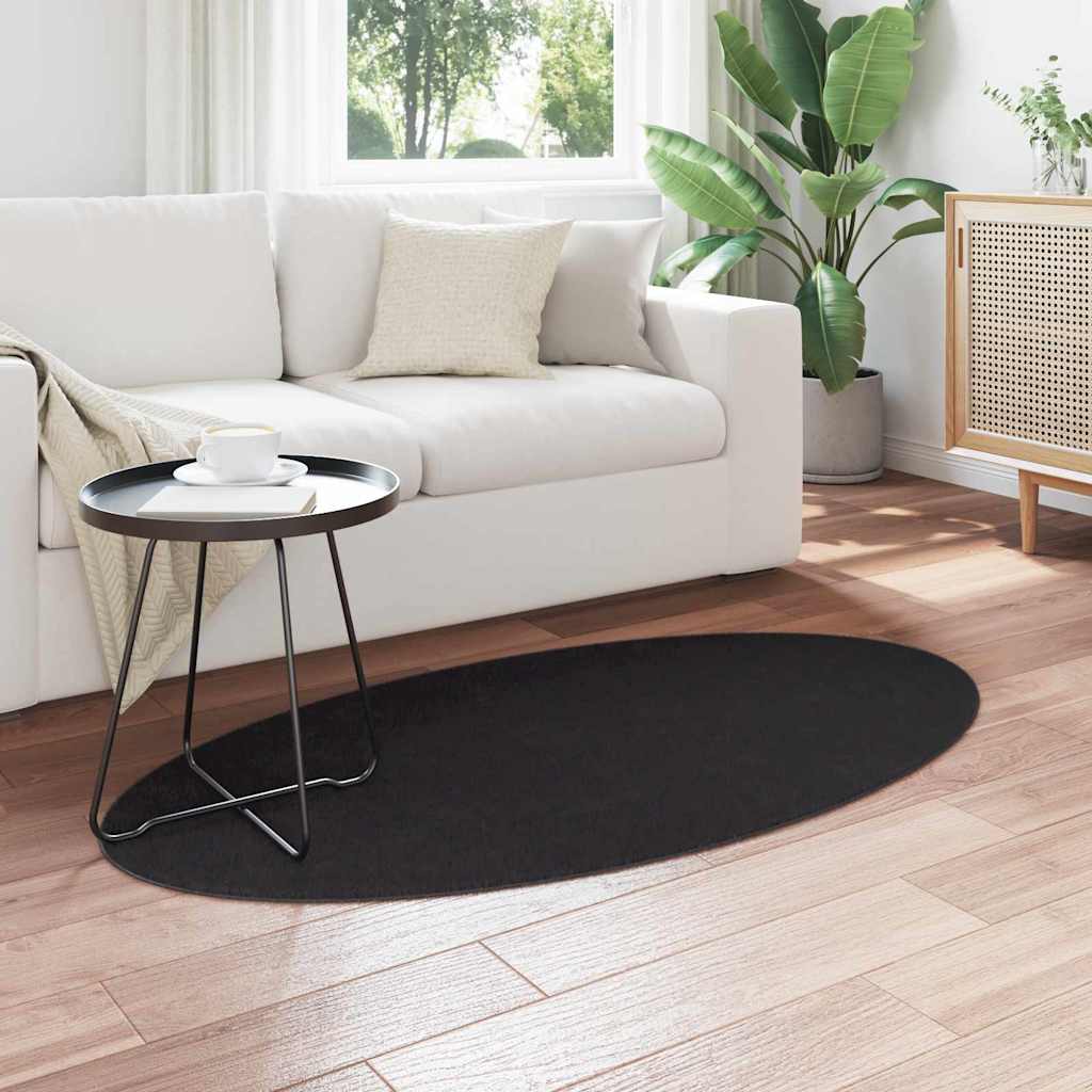 Områdetæpper Oval HUARTE Sort 80 x 150 cm 100% polyester