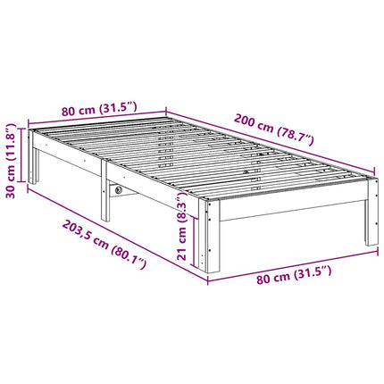 sengeramme uden madras 80x200 cm massivt fyrretræ gyldenbrun