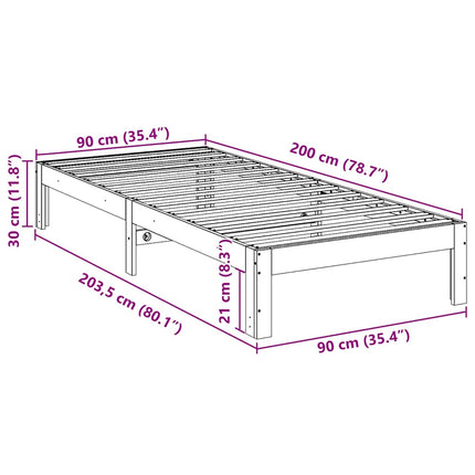 sengeramme uden madras 90x200 cm massivt fyrretræ gyldenbrun