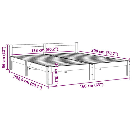 sengeramme uden madras 160x200 cm massivt fyrretræ hvid
