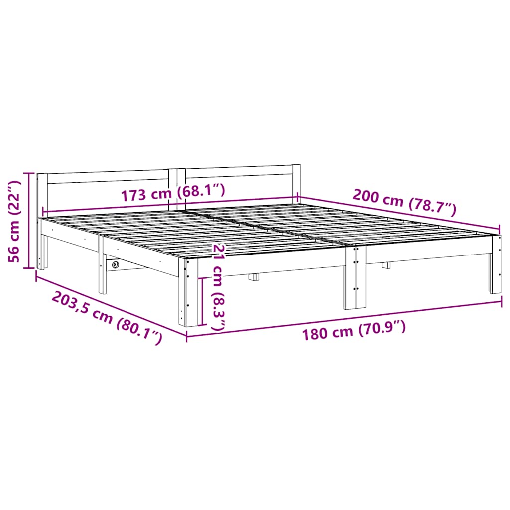 sengeramme uden madras 180x200 cm massivt fyrretræ hvid