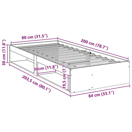 daybed uden madras 80x200 cm massivt fyrretræ