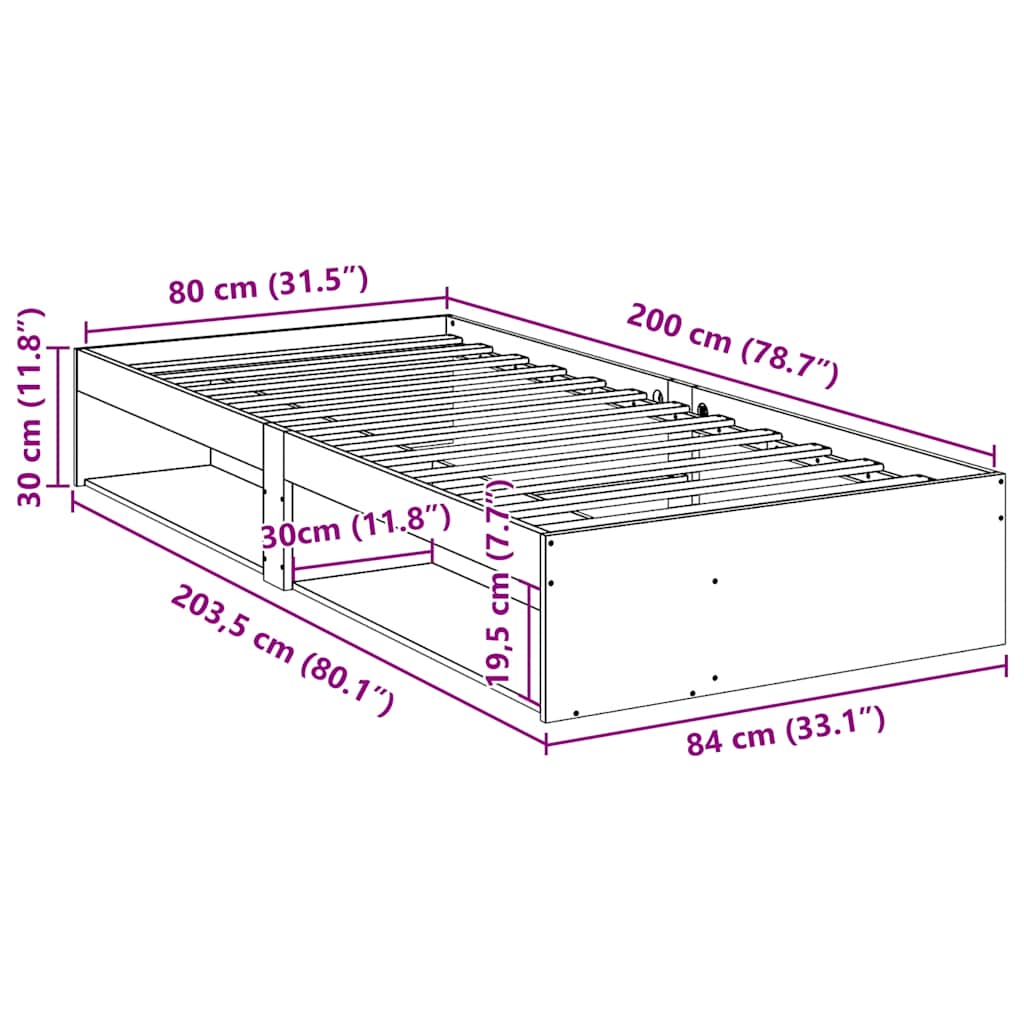 daybed uden madras 80x200 cm massivt fyrretræ gyldenbrun