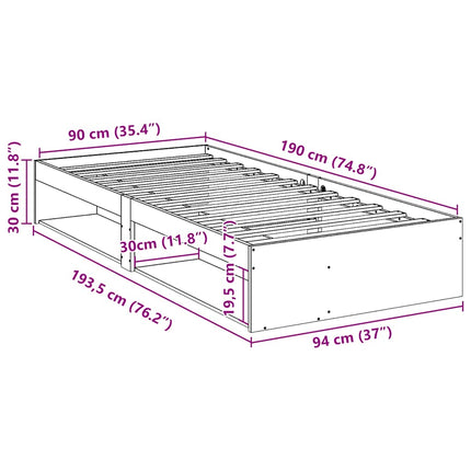 daybed uden madras 90x190 cm massivt fyrretræ hvid