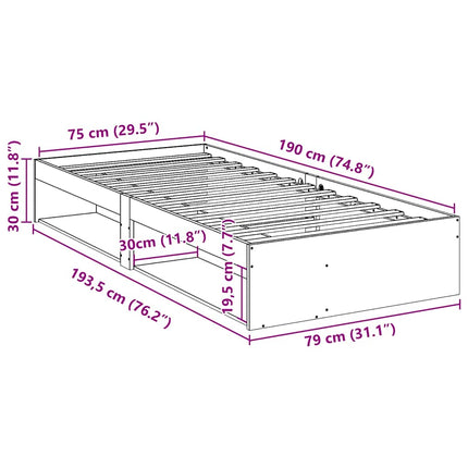 daybed med reol uden madras 75x190 cm massivt fyrretræ hvid