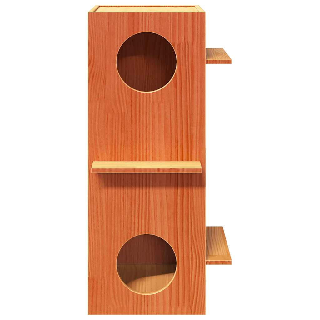 kattehus 43x43x90 cm massivt fyrretræ gyldenbrun