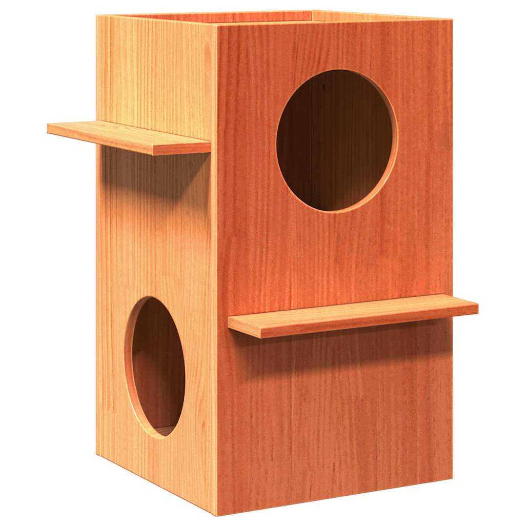 kattehus 43x43x60 cm massivt fyrretræ gyldenbrun