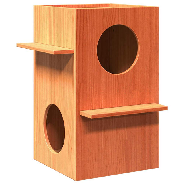kattehus 43x43x60 cm massivt fyrretræ gyldenbrun