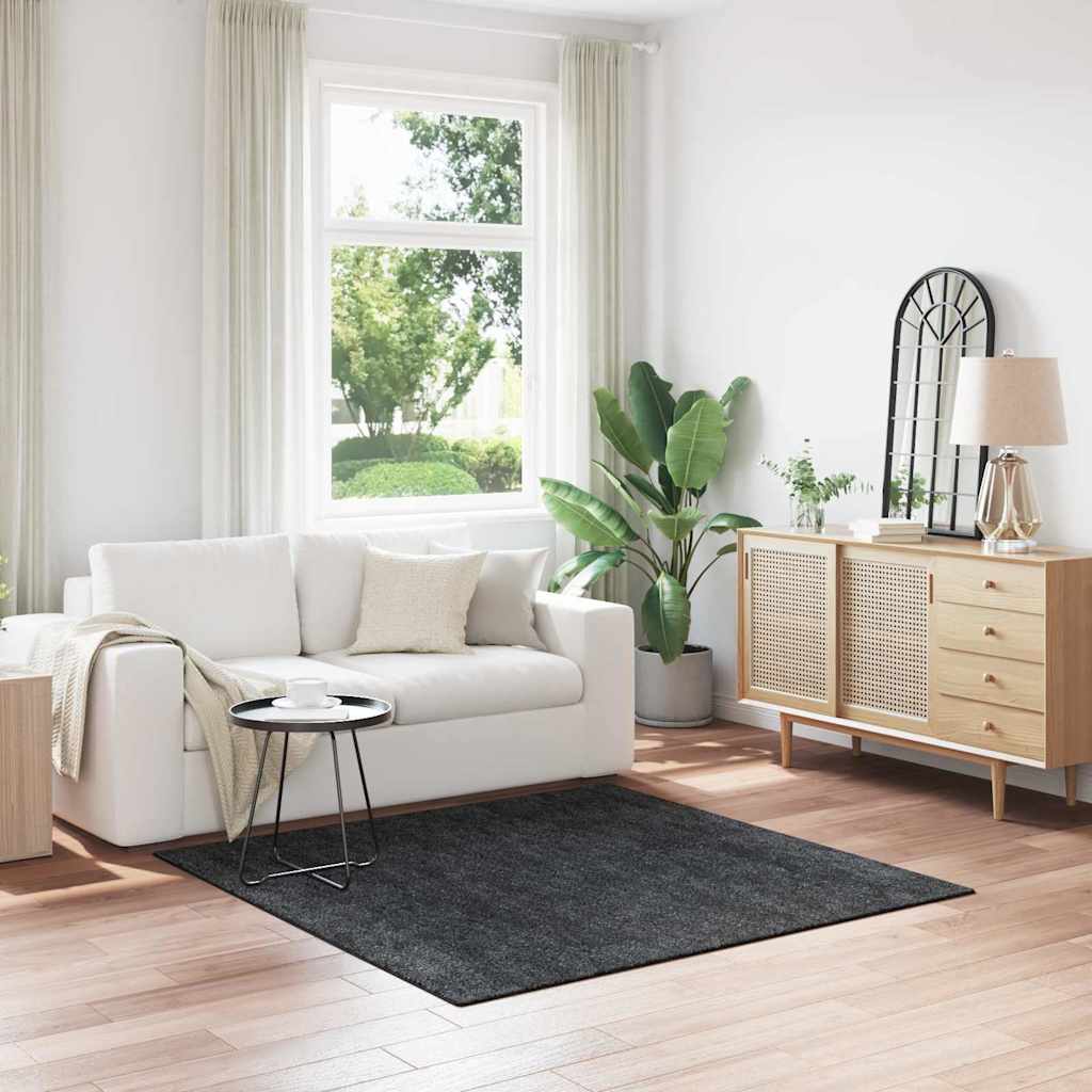 Anti-slip shaggy tæppe mørkegrå 160 x 160 cm i PP