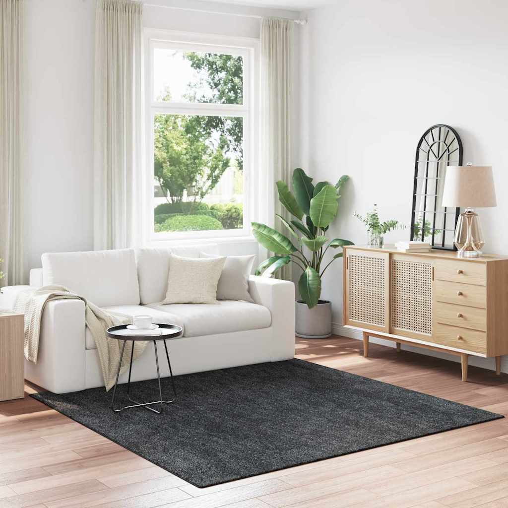 Shaggy gulvtæppe med anti-slip - mørkegrå 200 × 200 cm, PP
