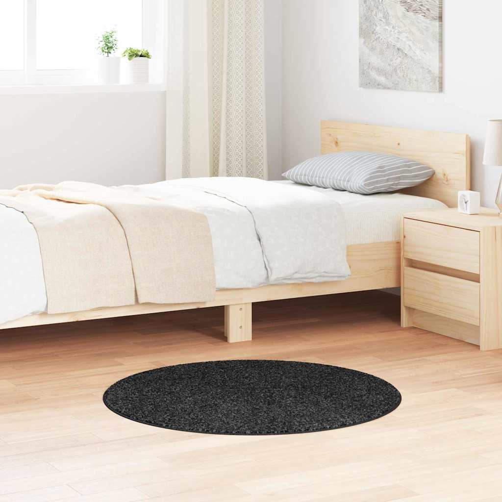 Anti-slip shaggy tæppe mørkegrå rund 90 x 90 cm PP