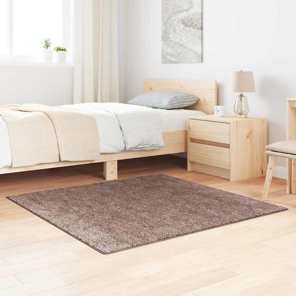 Anti-slip Shaggy tæppe Brun 120 x 120 cm PP billede
