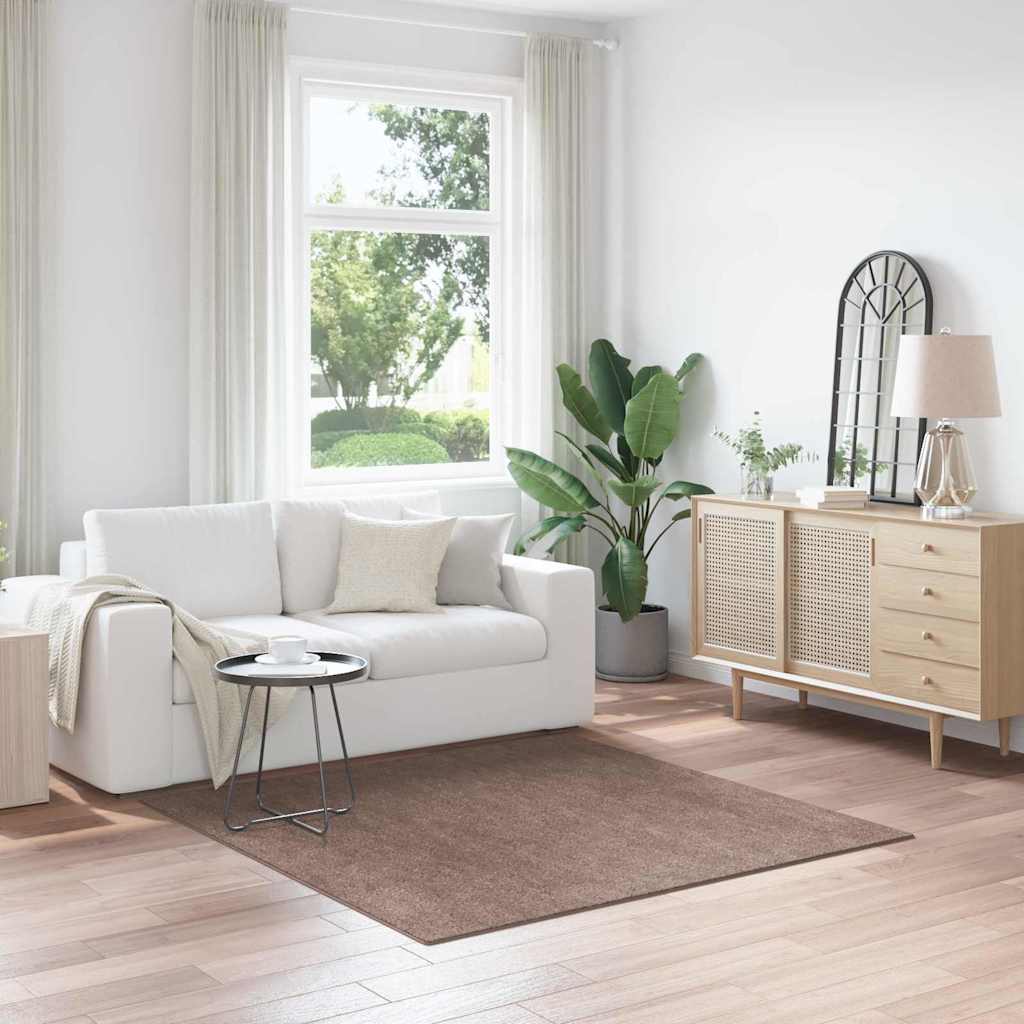 Anti-slip Shaggy tæppe Brun 160 x 160 cm PP billede