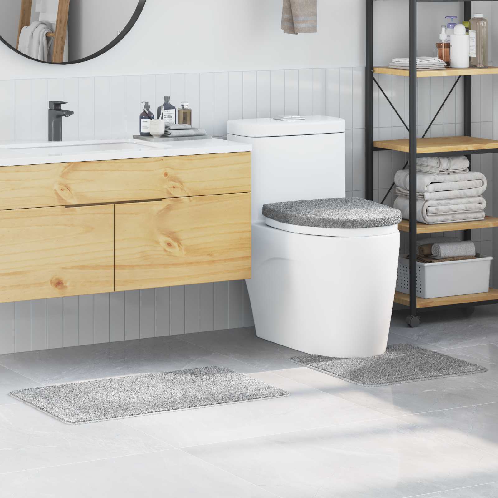 3-delt badeværelsesmåtte sæt grå polypropylen skridsikker