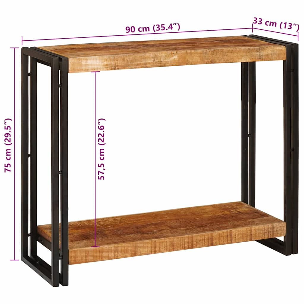 Konsolbord med hylde Brun 90 x 33 x 75 cm Massivt ru mangotræ