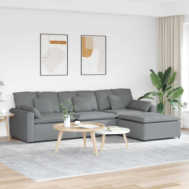 modulsofa med fodskammel og hynder lysegrå