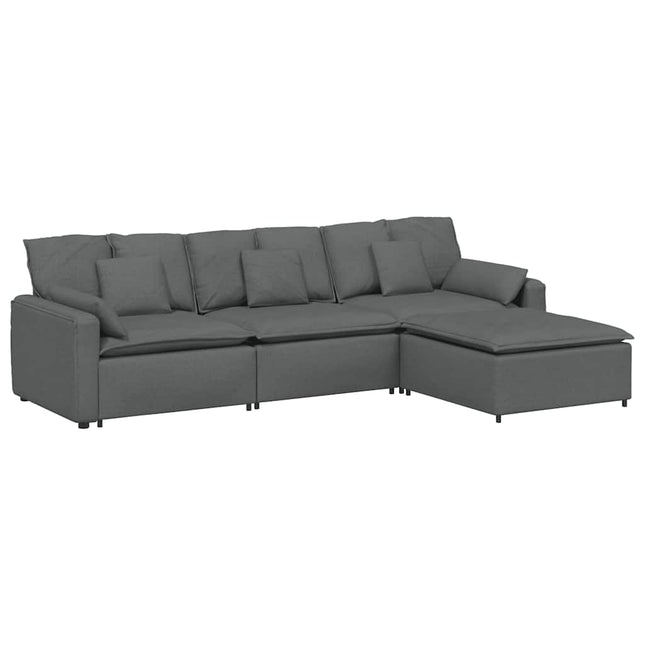 modulsofa med fodskammel og hynder mørkegrå