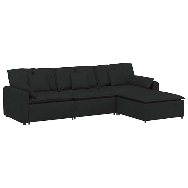 modulsofa med fodskammel og hynder sort