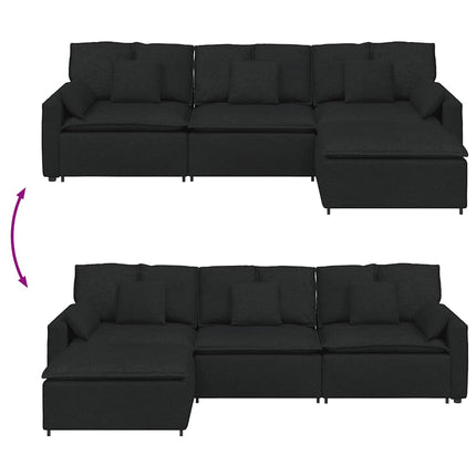 modulsofa med fodskammel og hynder sort