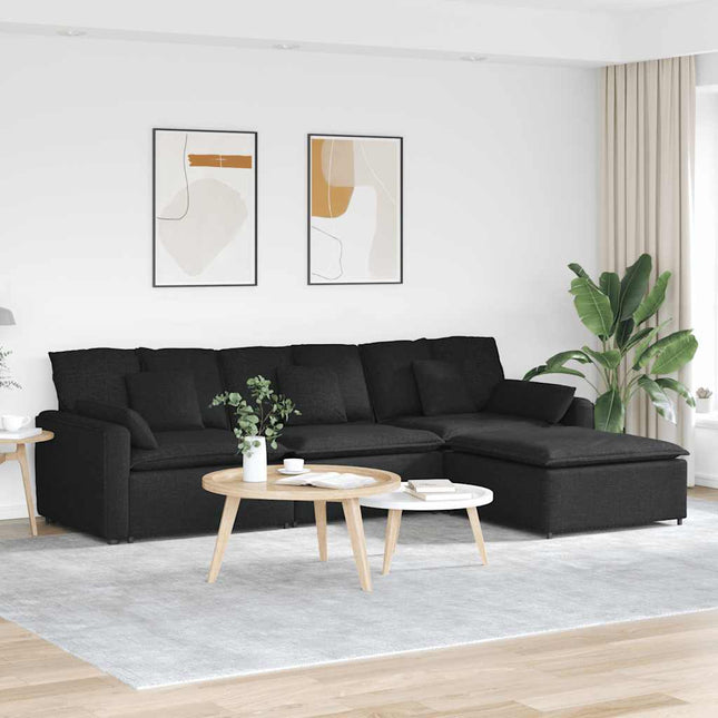 modulsofa med fodskammel og hynder sort